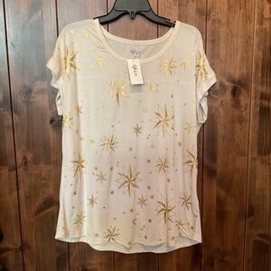 Style & Co. Cream Tee with Gold Star Pattern